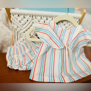 Newborn girl stripped summer dress with angel sleeves